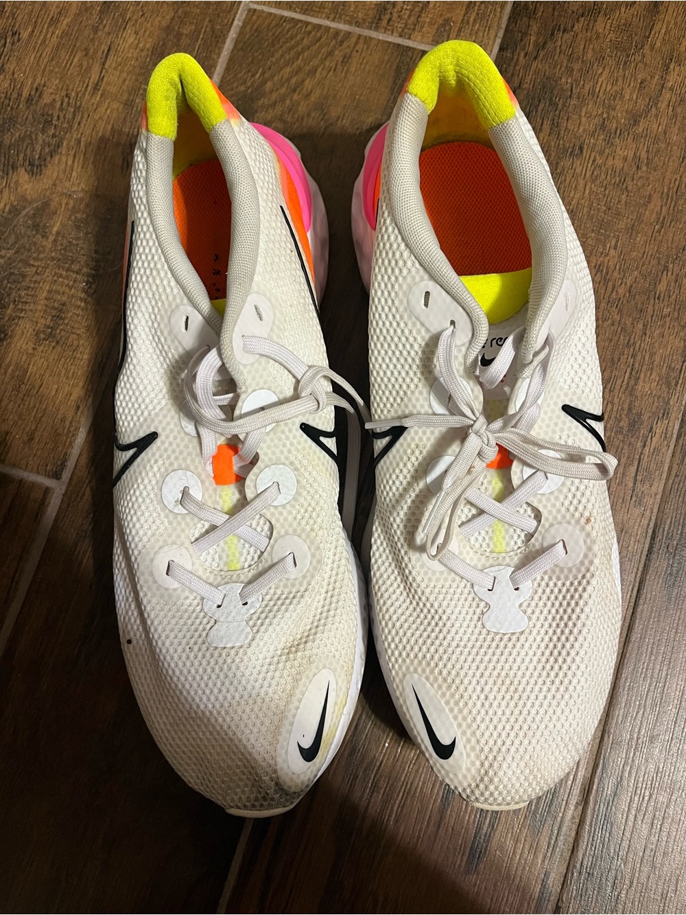 Nike White Sneakers with Bright Orange and Pink Accents